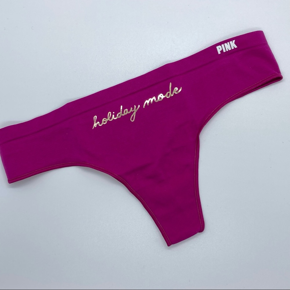 ❌SOLD❌NWT Victoria's Secret PINK “holiday mode” Pink and Gold Thong SMALL